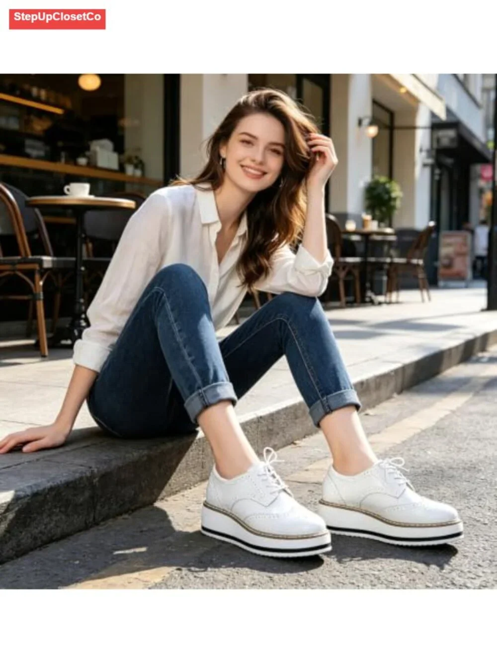 Platform Lace-Up Wingtip Oxfords Leather Square Toe Shoe